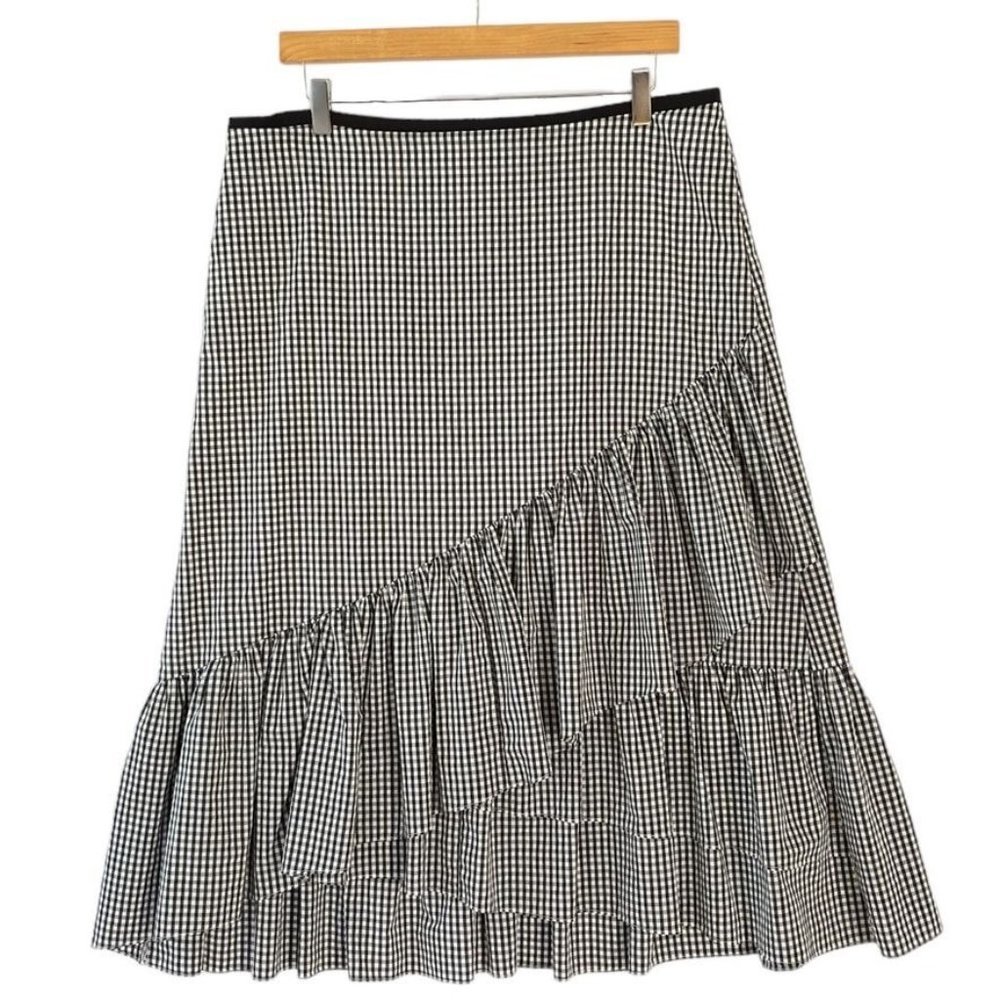 Ann Taylor Black and White Gingham Midi Skirt